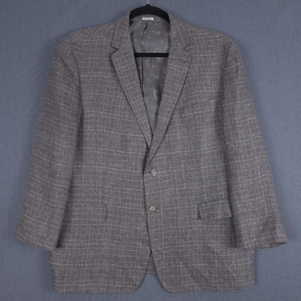 Joseph Abboud Heritage Linen Blazer Men 50 Regular Brown Plaid Nova Fides Jacket